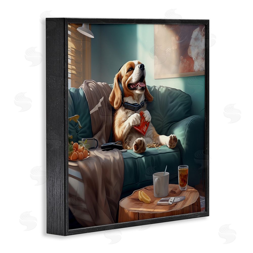 Jim Baldwin Happy Dog on Couch Black Framed Glicee Wall Art Print