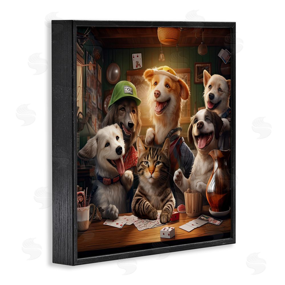 Jim Baldwin Animals Playing Card Games Black Framed Glicee Wall Art Print