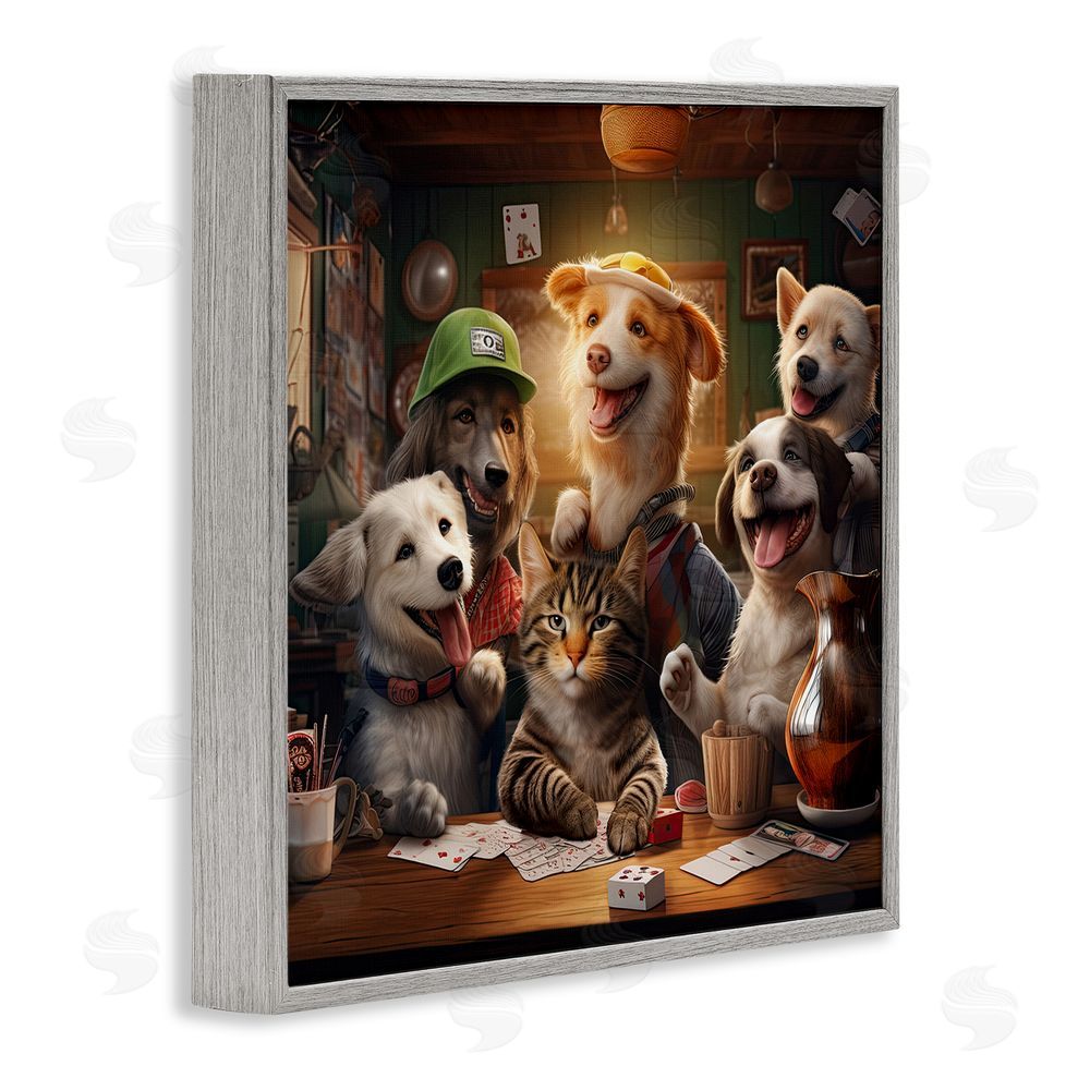 Jim Baldwin Animals Playing Card Games Gray Framed Glicee Wall Art Print