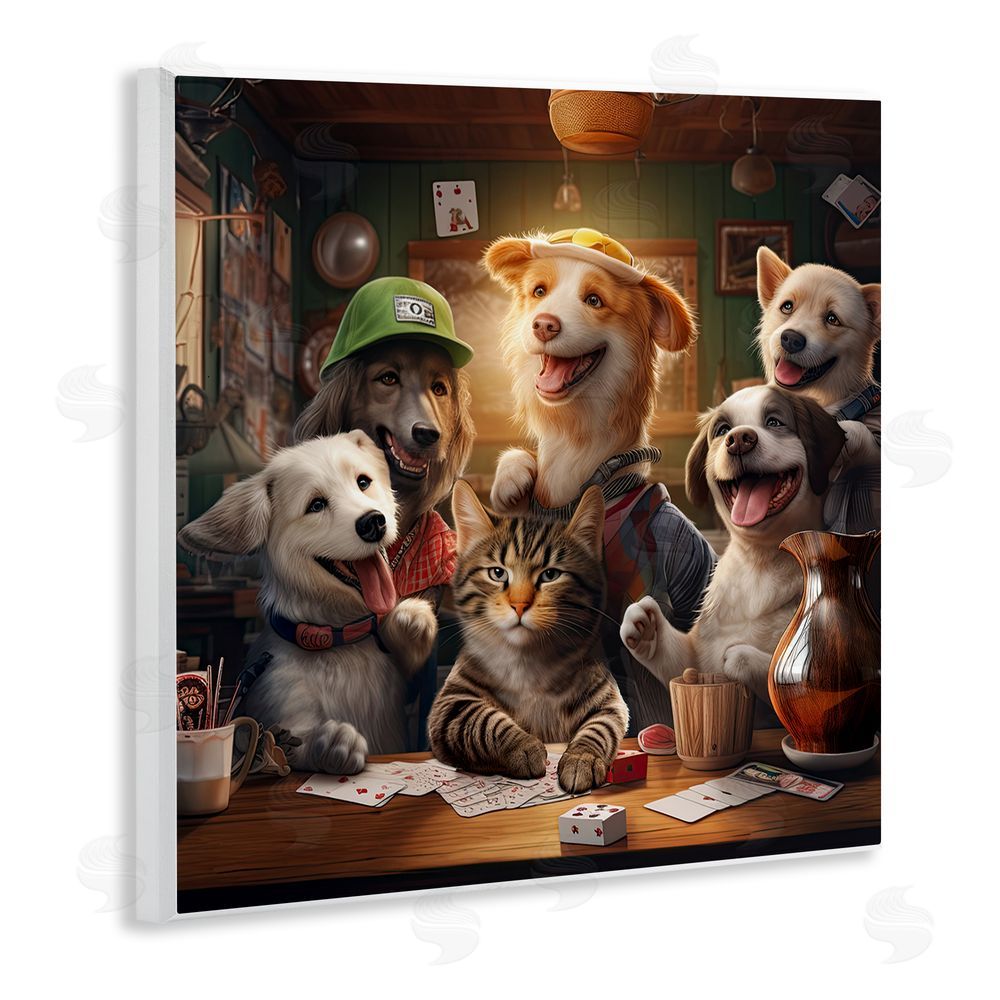 Jim Baldwin Animals Playing Card Games Wooden Wall Plaque Art Print