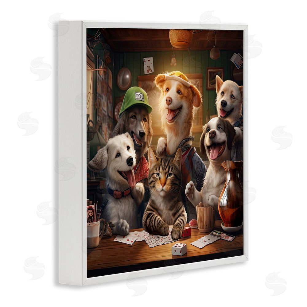 Jim Baldwin Animals Playing Card Games White Framed Glicee Wall Art Print