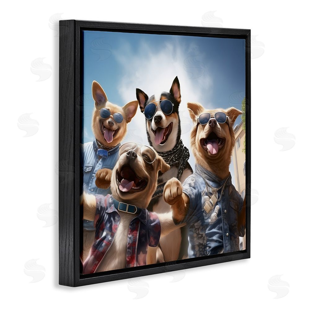 Jim Baldwin Trendy Dogs Selfie Black Floating Frame Canvas Wall Art Print