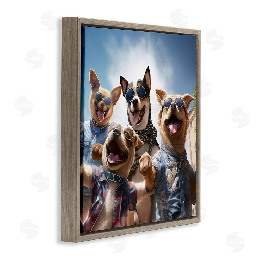 Jim Baldwin Trendy Dogs Selfie Brown Floating Frame Canvas Wall Art Print