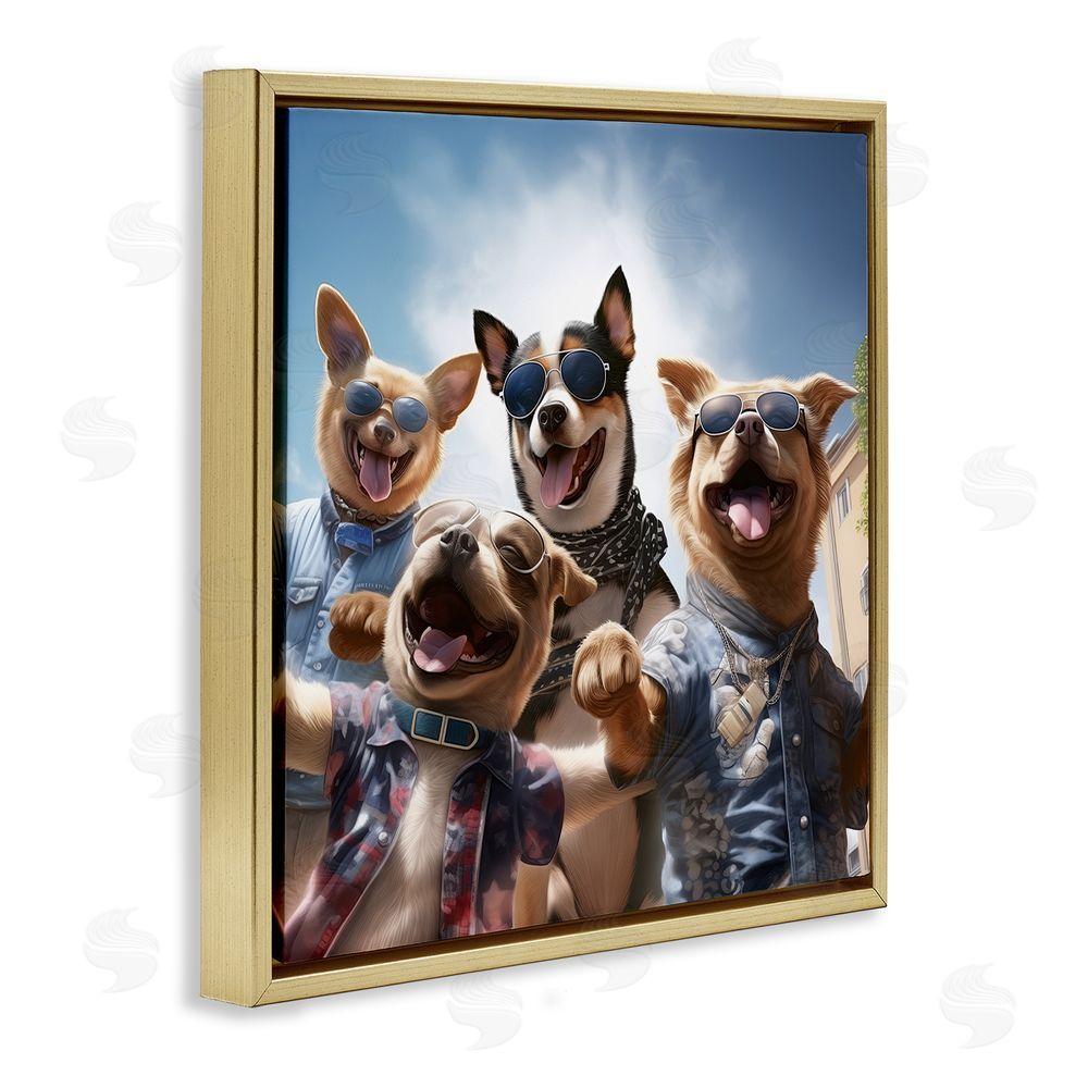 Jim Baldwin Trendy Dogs Selfie Gold Floating Frame Canvas Wall Art Print
