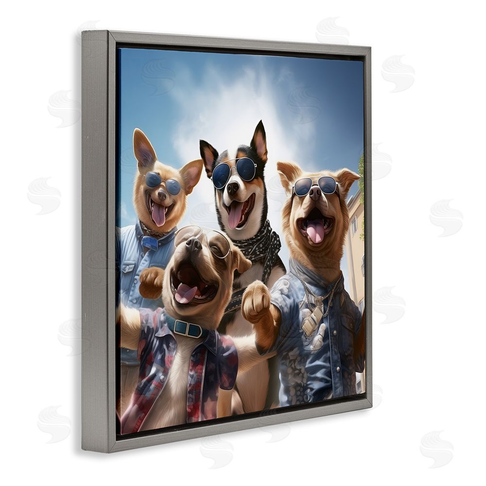 Jim Baldwin Trendy Dogs Selfie Gray Floating Frame Canvas Wall Art Print