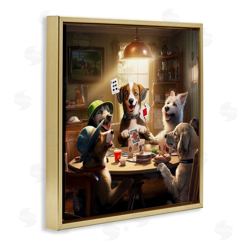 Jim Baldwin Dogs & Magic Tricks Gold Floating Frame Canvas Wall Art Print
