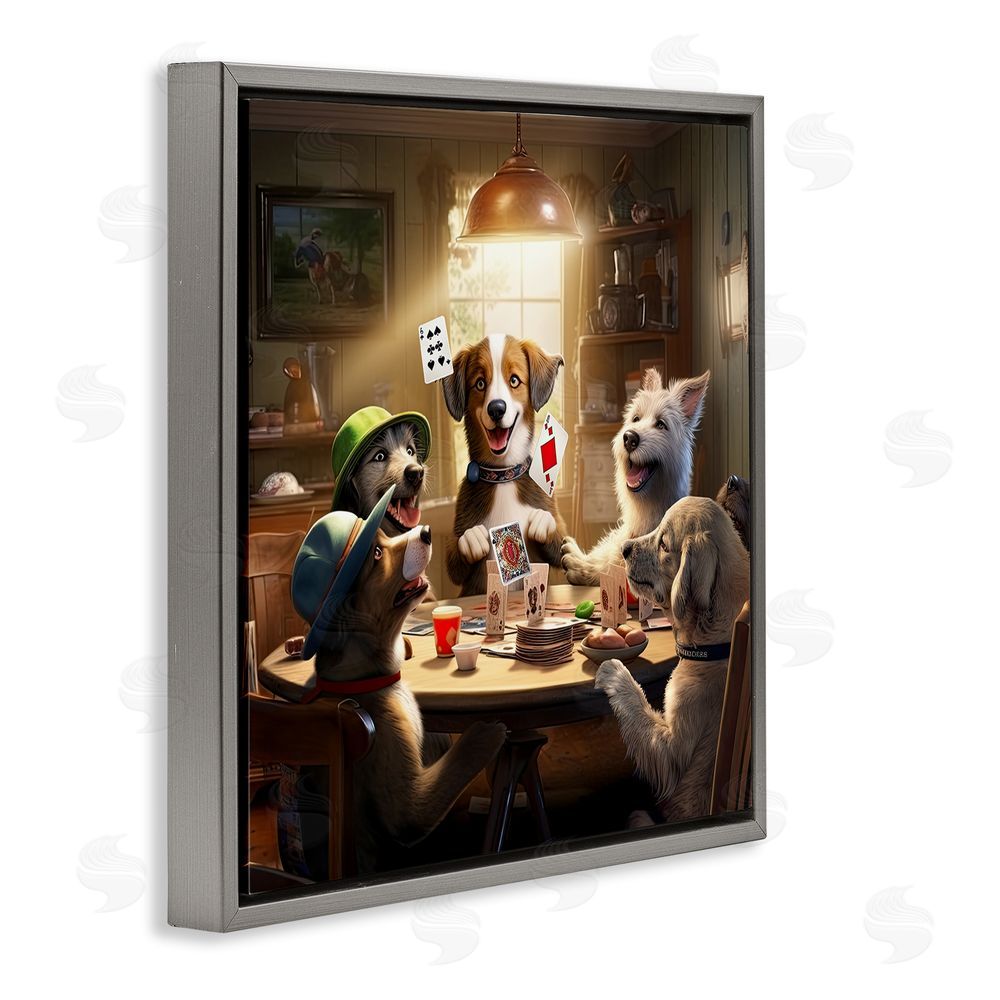 Jim Baldwin Dogs & Magic Tricks Gray Floating Frame Canvas Wall Art Print
