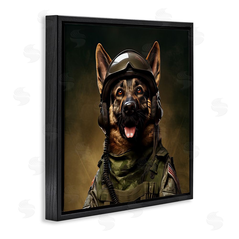 Jim Baldwin German Shepherd in Uniform Black Floating Frame Canvas Wall Art Print