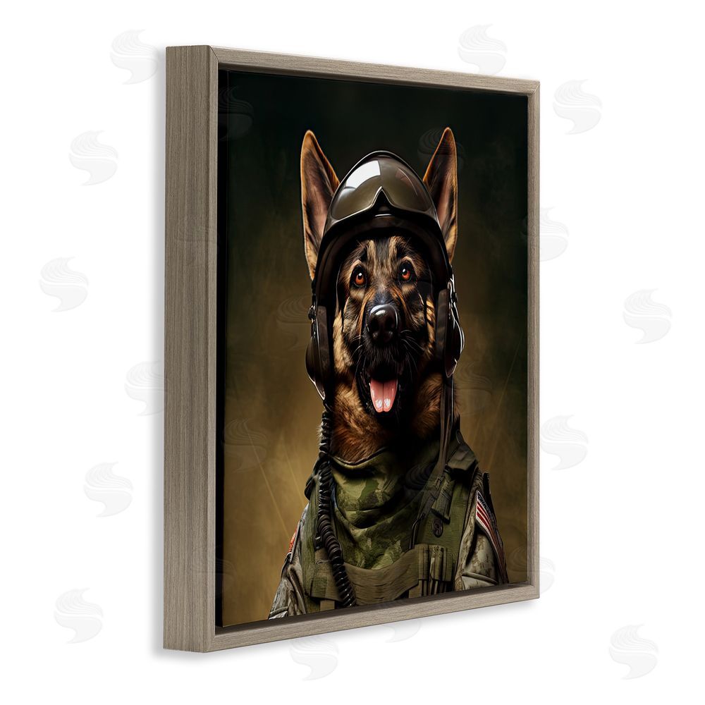 Jim Baldwin German Shepherd in Uniform Brown Floating Frame Canvas Wall Art Print