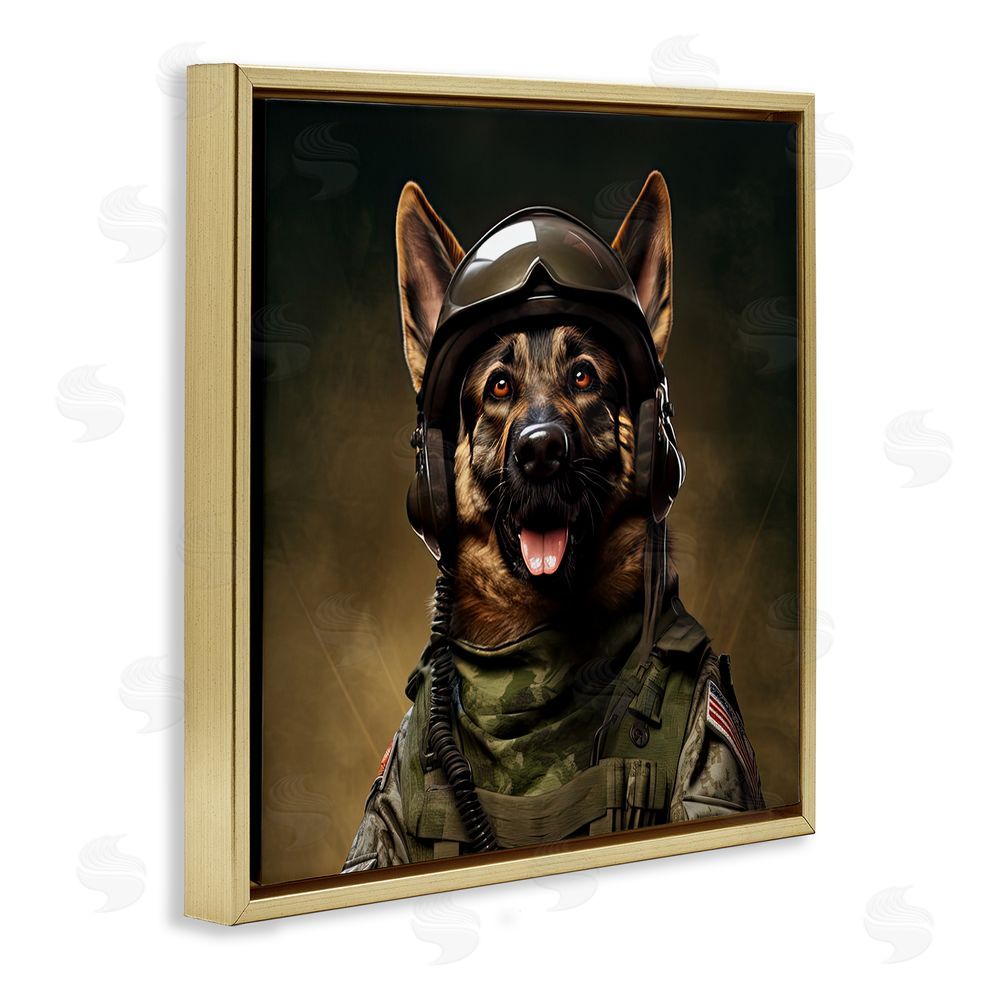 Jim Baldwin German Shepherd in Uniform Gold Floating Frame Canvas Wall Art Print
