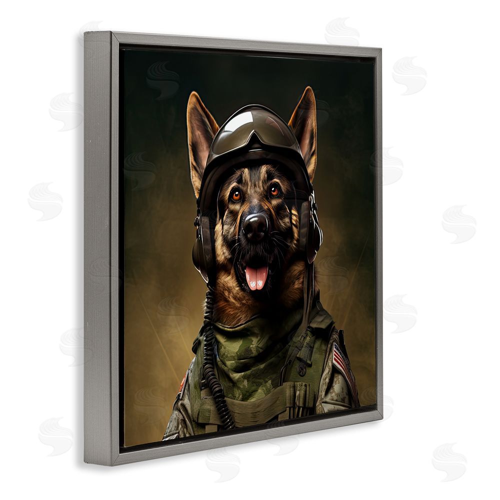 Jim Baldwin German Shepherd in Uniform Gray Floating Frame Canvas Wall Art Print