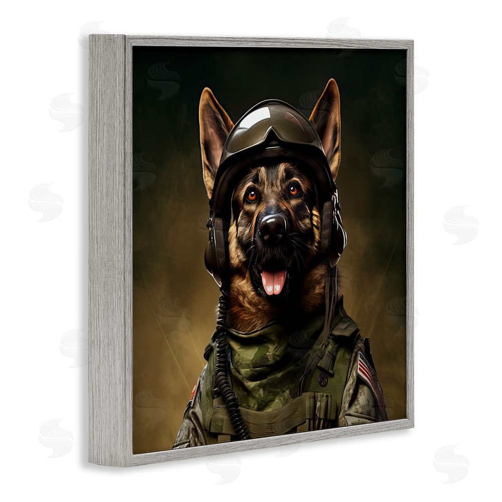 Jim Baldwin German Shepherd in Uniform Gray Framed Glicee Wall Art Print