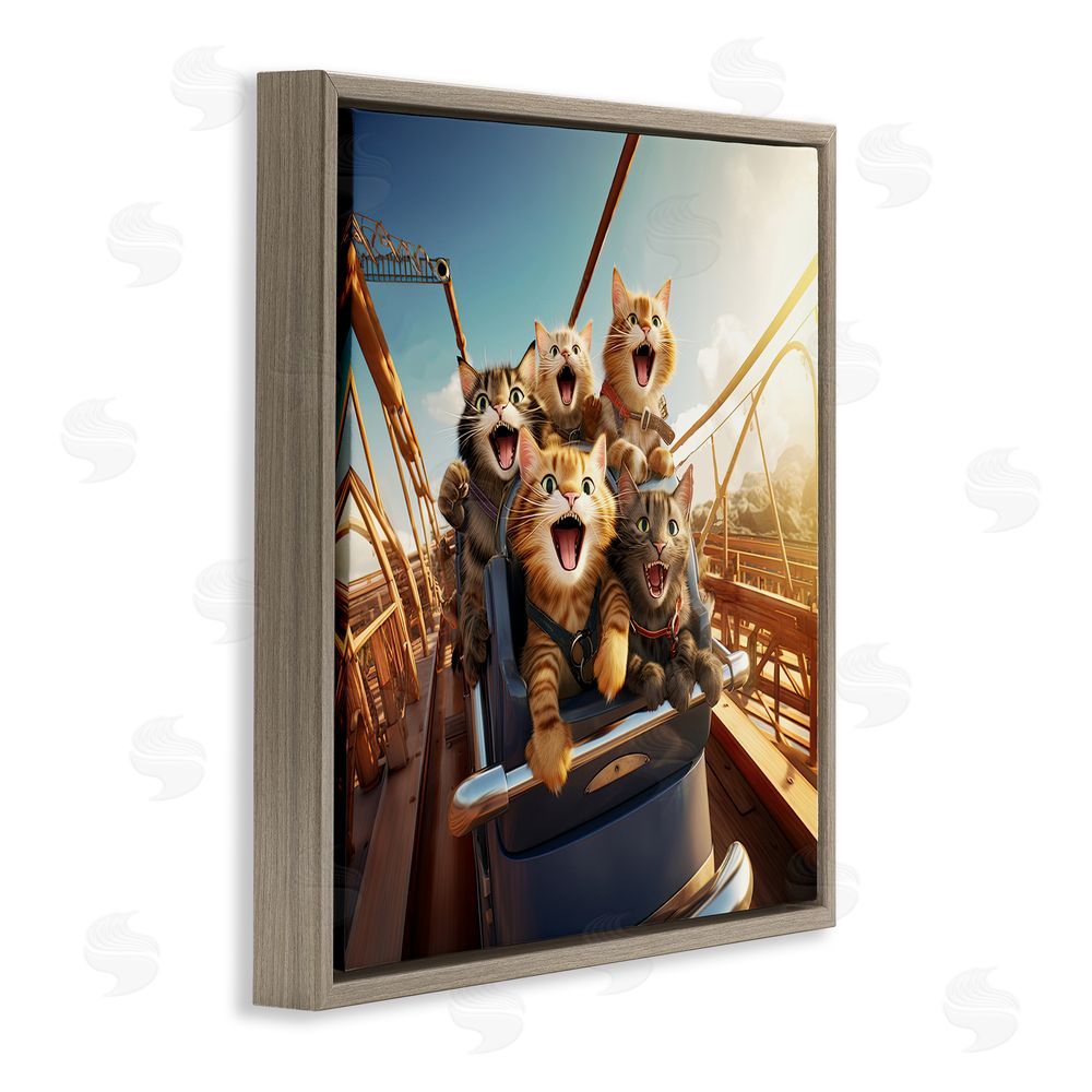 Jim Baldwin Cats on Rollercoaster Brown Floating Frame Canvas Wall Art Print