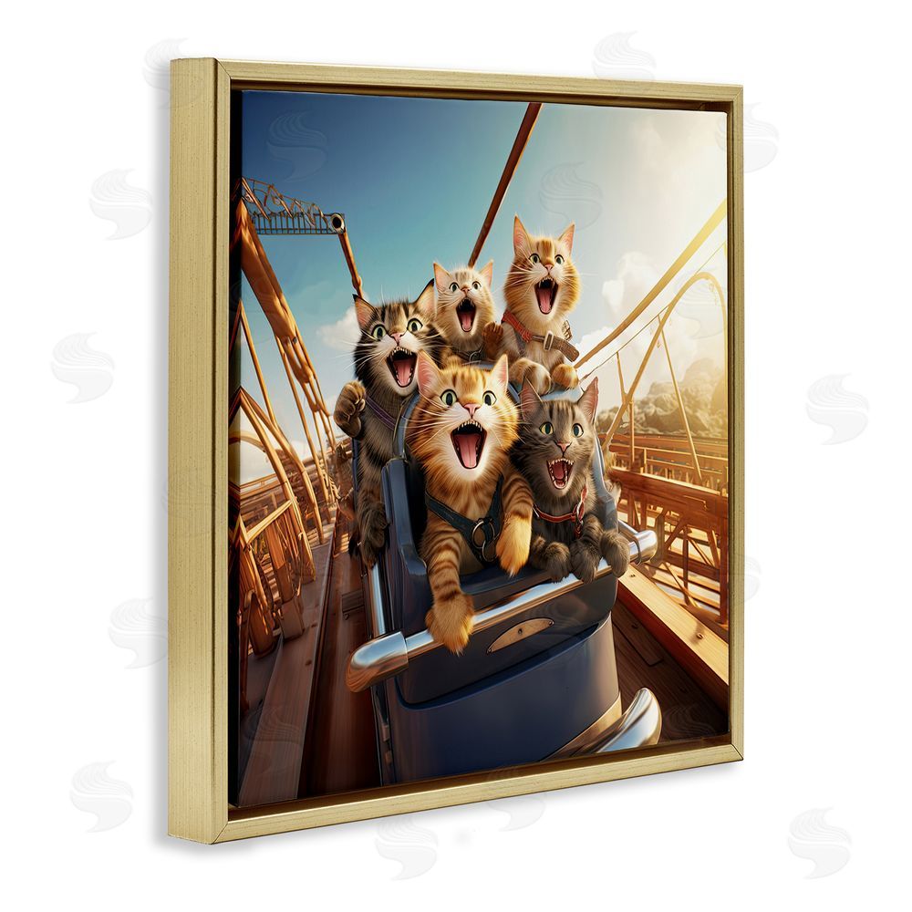 Jim Baldwin Cats on Rollercoaster Gold Floating Frame Canvas Wall Art Print