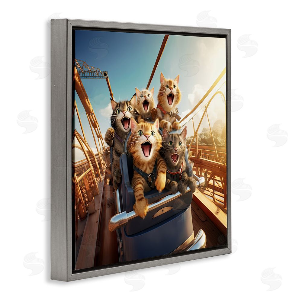 Jim Baldwin Cats on Rollercoaster Gray Floating Frame Canvas Wall Art Print