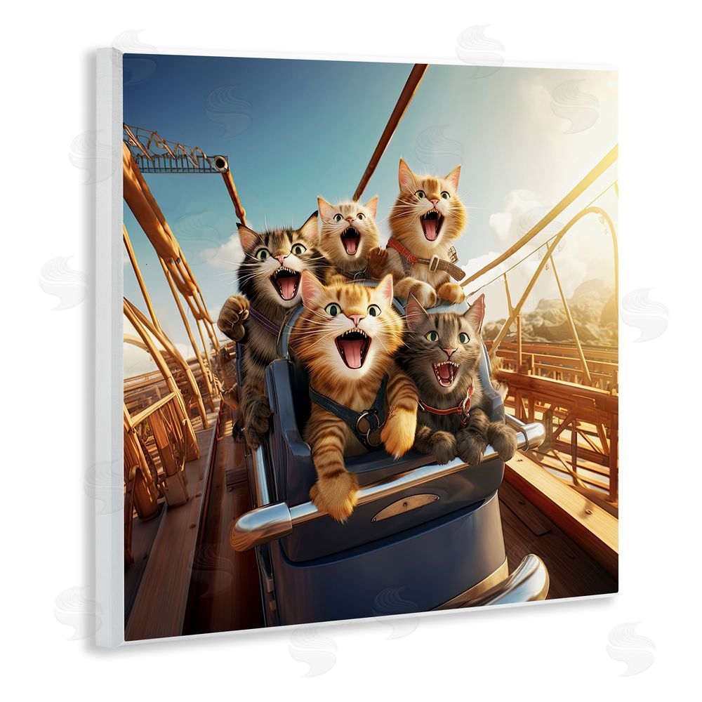 Jim Baldwin Cats on Rollercoaster Wooden Wall Plaque Art Print