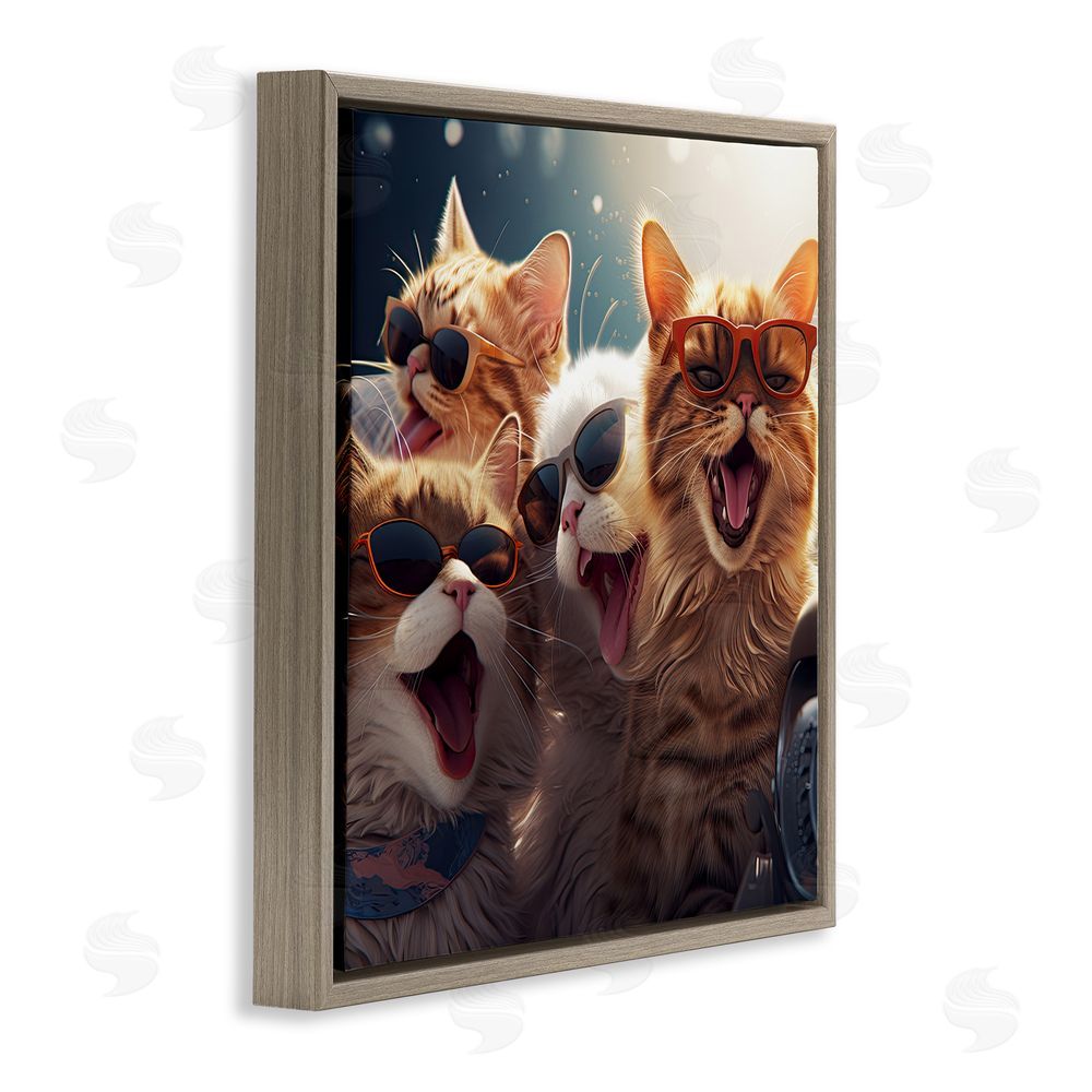Jim Baldwin Happy Cats Singing Brown Floating Frame Canvas Wall Art Print