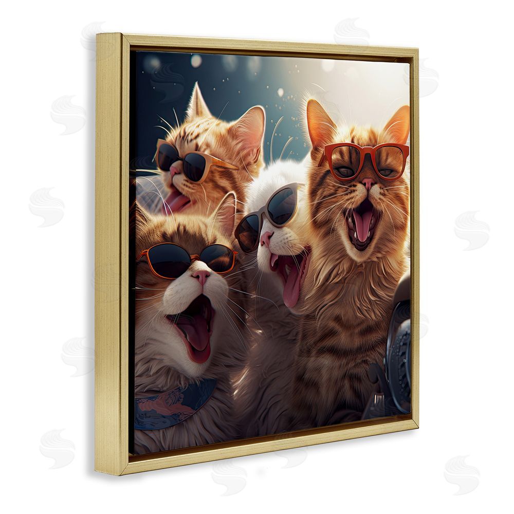 Jim Baldwin Happy Cats Singing Gold Floating Frame Canvas Wall Art Print