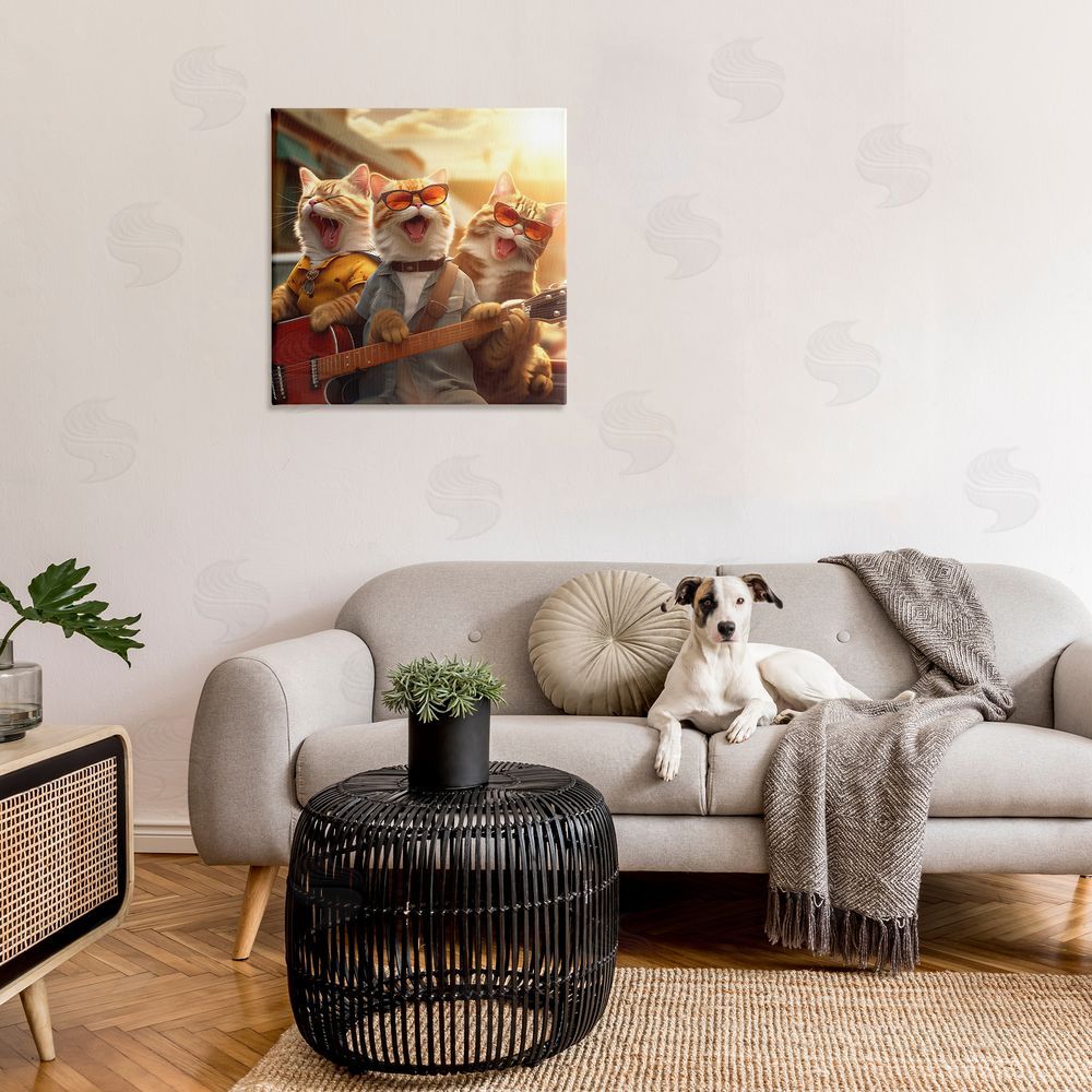 Jim Baldwin Singing Guitarist Cats Canvas Wall Art in Room