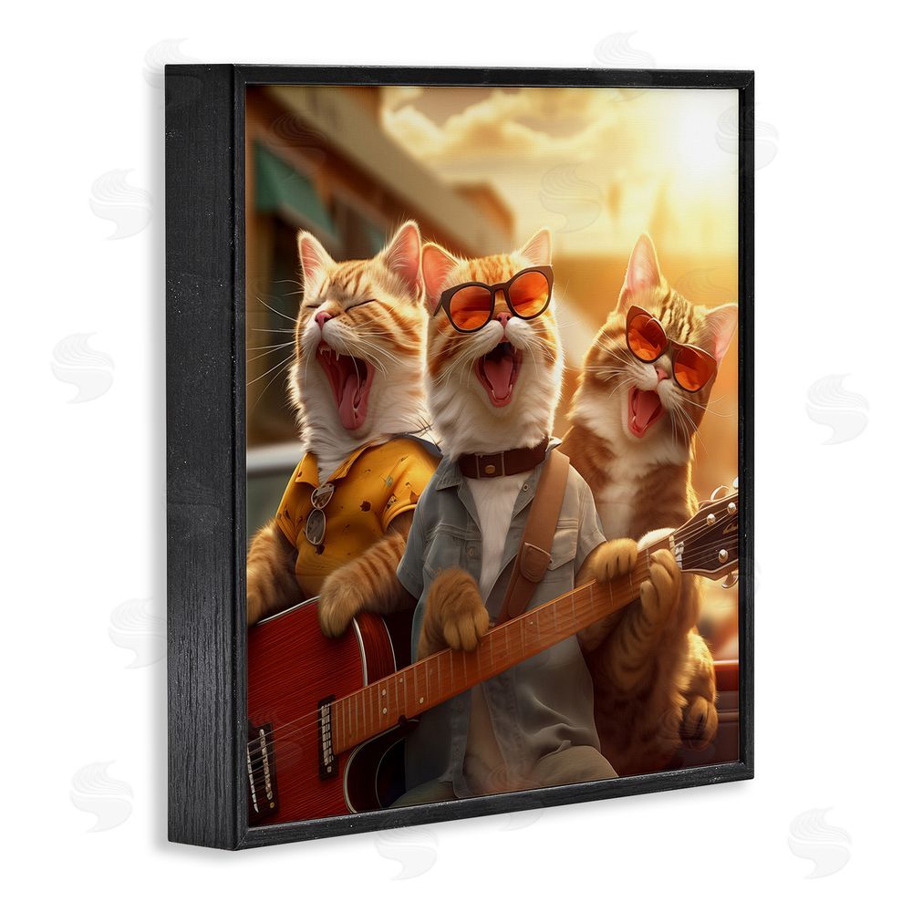 Jim Baldwin Singing Guitarist Cats Black Framed Glicee Wall Art Print