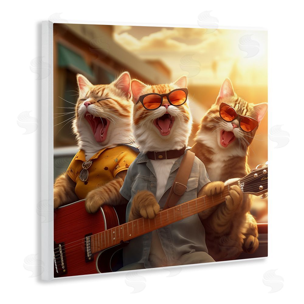 Jim Baldwin Singing Guitarist Cats Wooden Wall Plaque Art Print