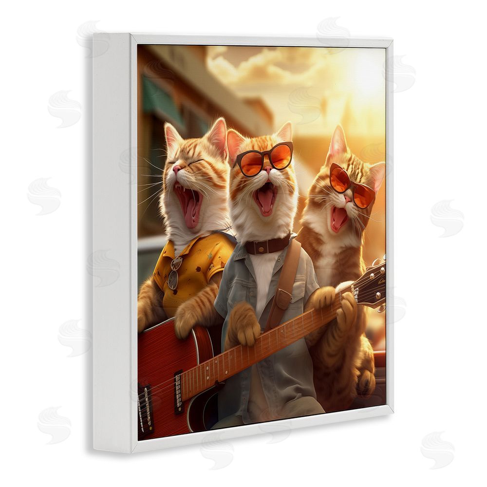 Jim Baldwin Singing Guitarist Cats White Framed Glicee Wall Art Print