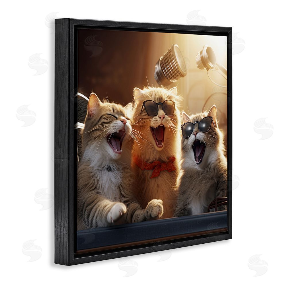 Jim Baldwin Trendy Singing Cats Black Floating Frame Canvas Wall Art Print