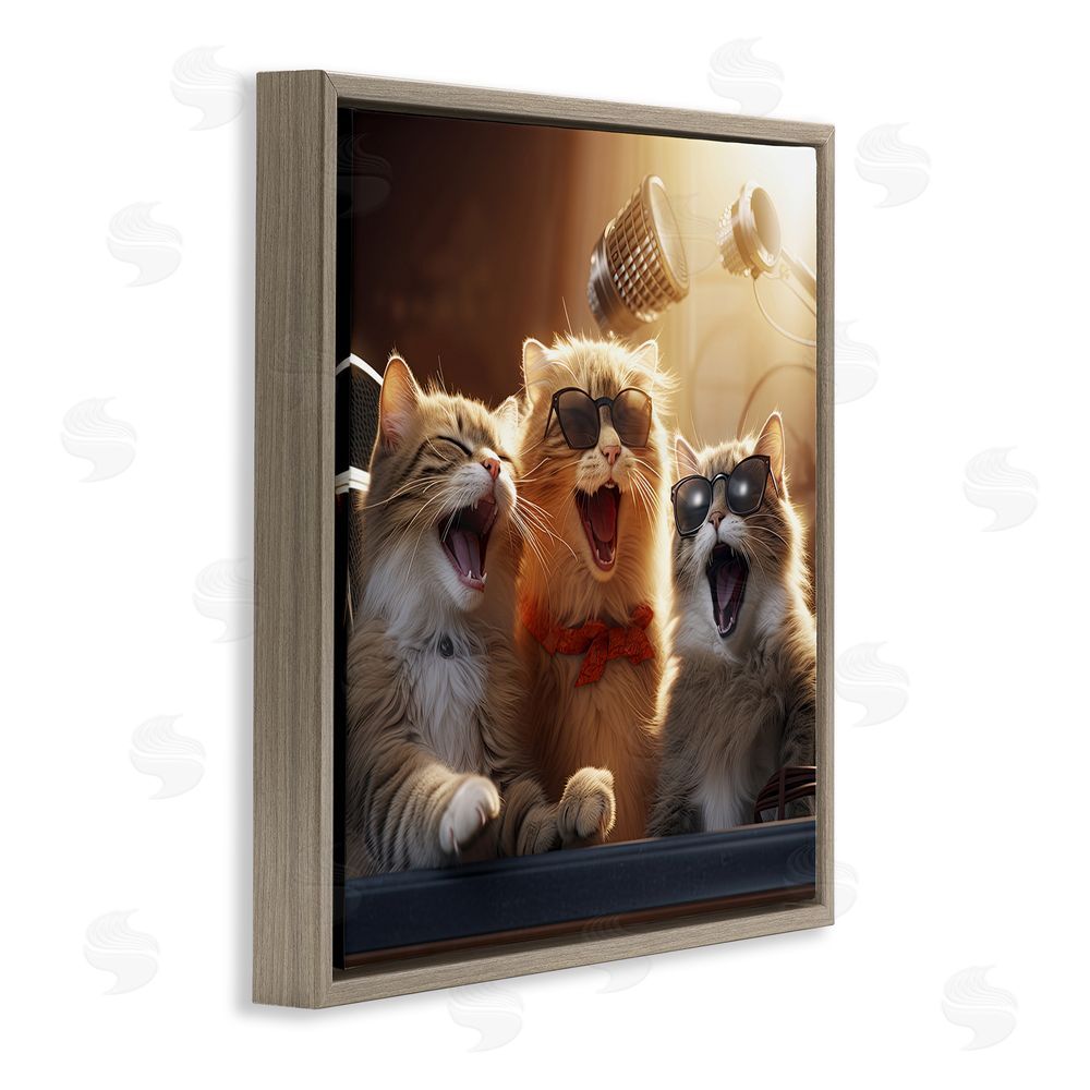 Jim Baldwin Trendy Singing Cats Brown Floating Frame Canvas Wall Art Print