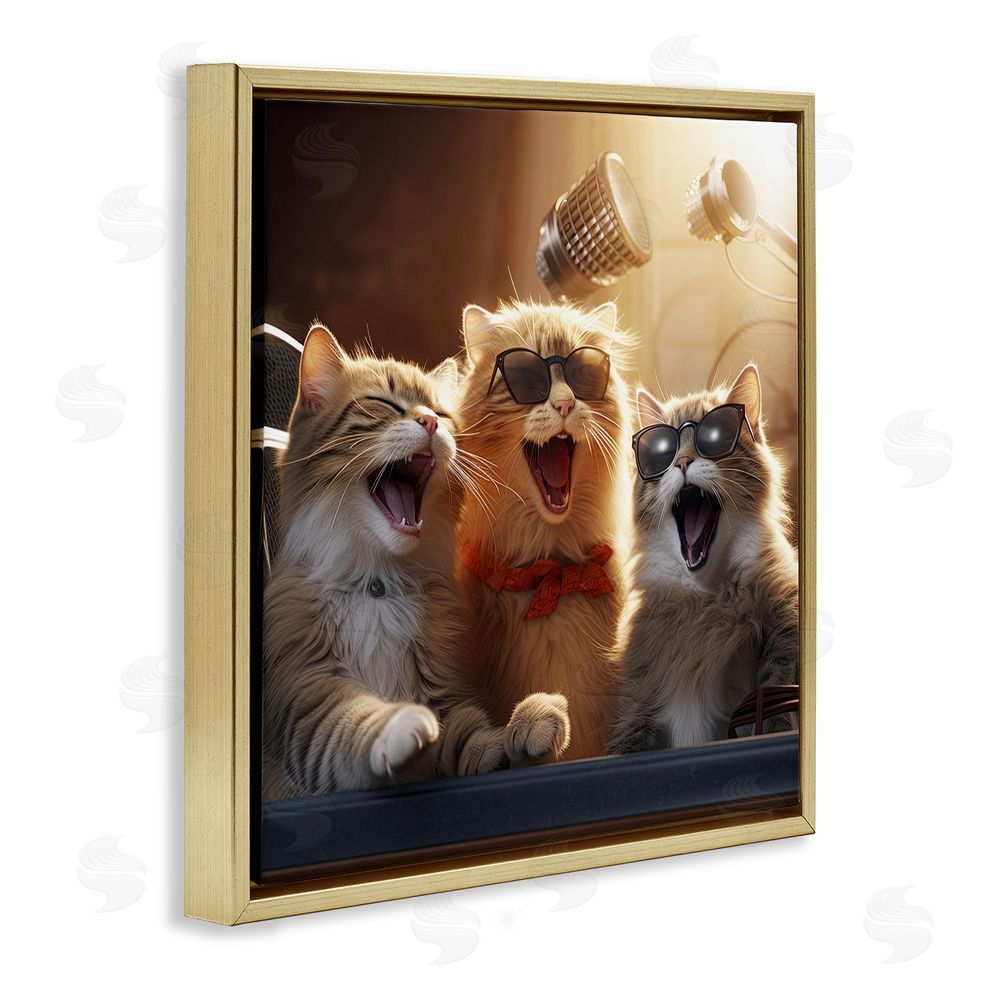 Jim Baldwin Trendy Singing Cats Gold Floating Frame Canvas Wall Art Print
