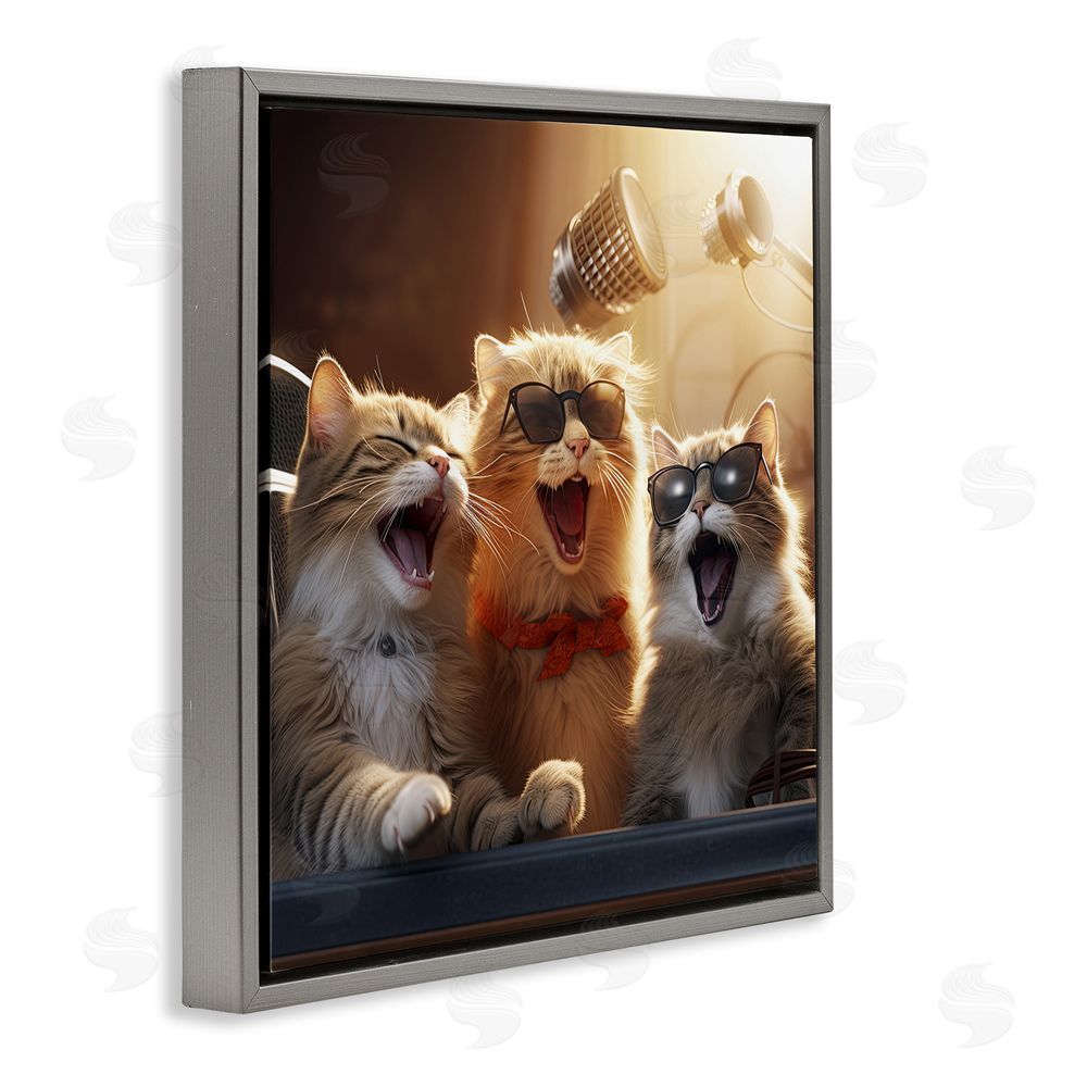 Jim Baldwin Trendy Singing Cats Gray Floating Frame Canvas Wall Art Print