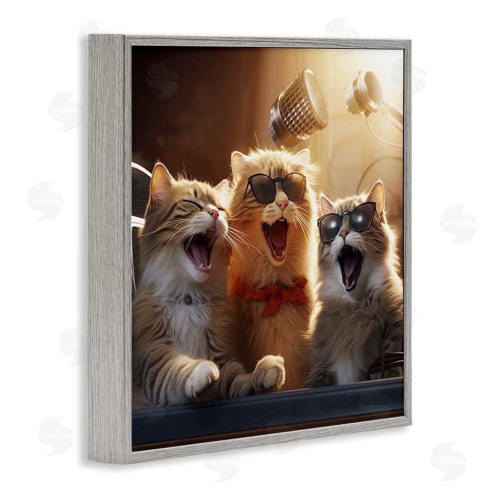 Jim Baldwin Trendy Singing Cats Gray Framed Glicee Wall Art Print