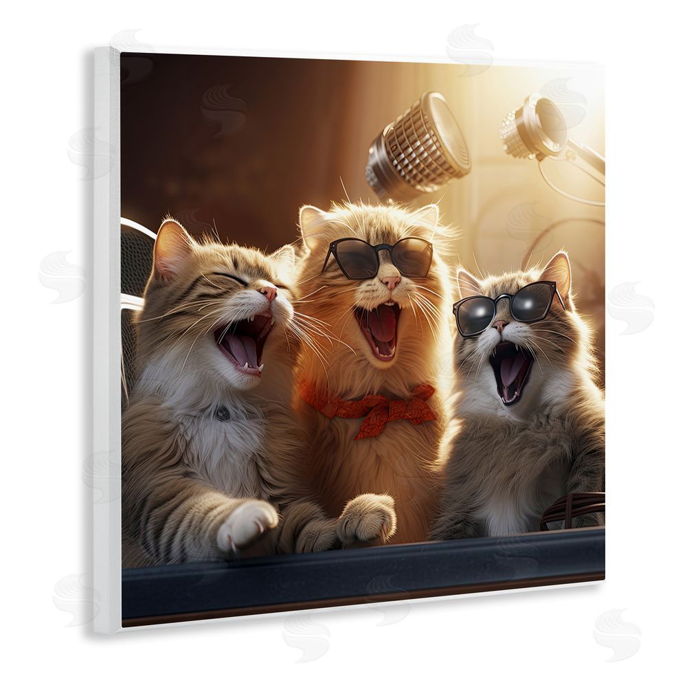 Jim Baldwin Trendy Singing Cats Wooden Wall Plaque Art Print