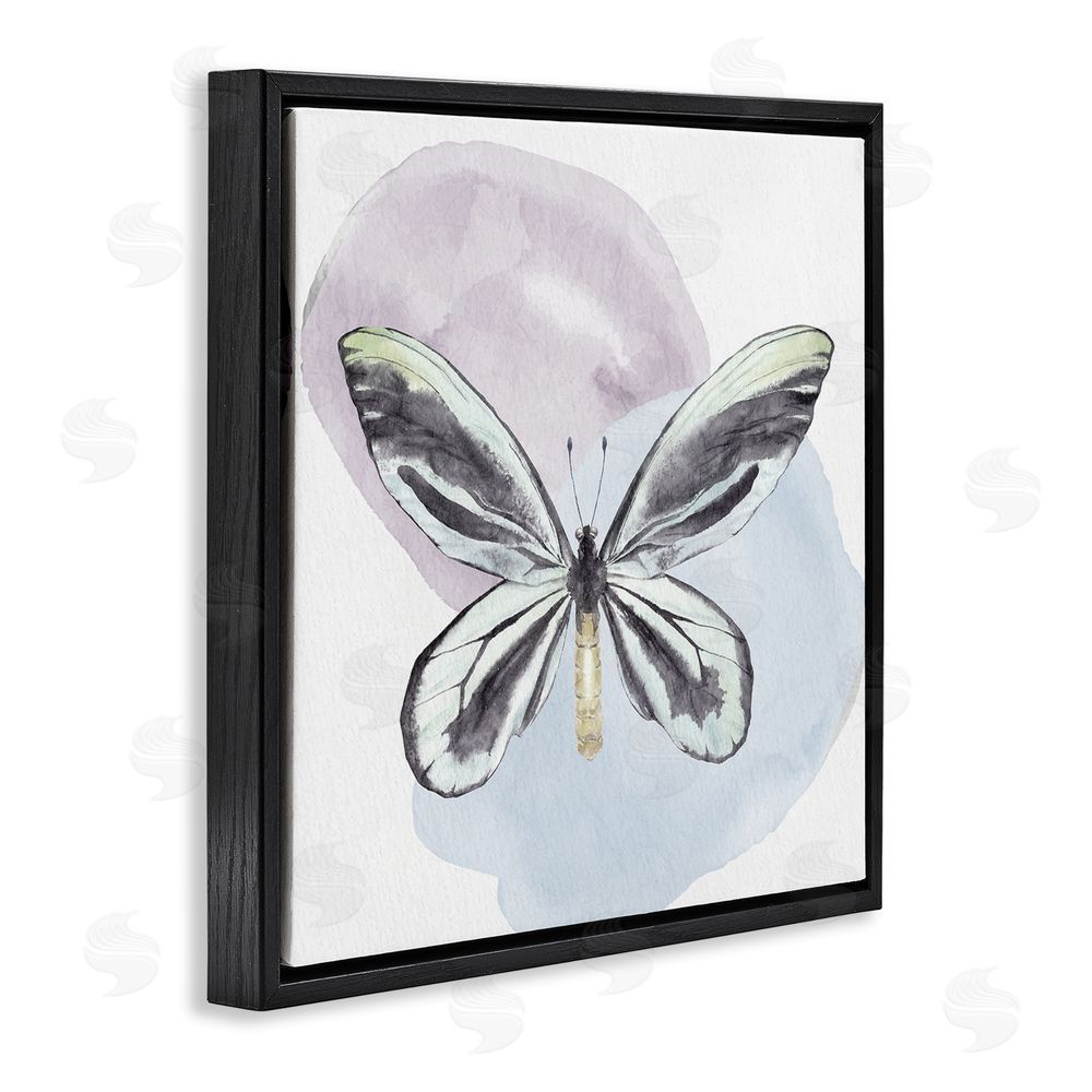 Kim Allen Butterfly with Pastel Shapes Black Floating Frame Canvas Wall Art Print