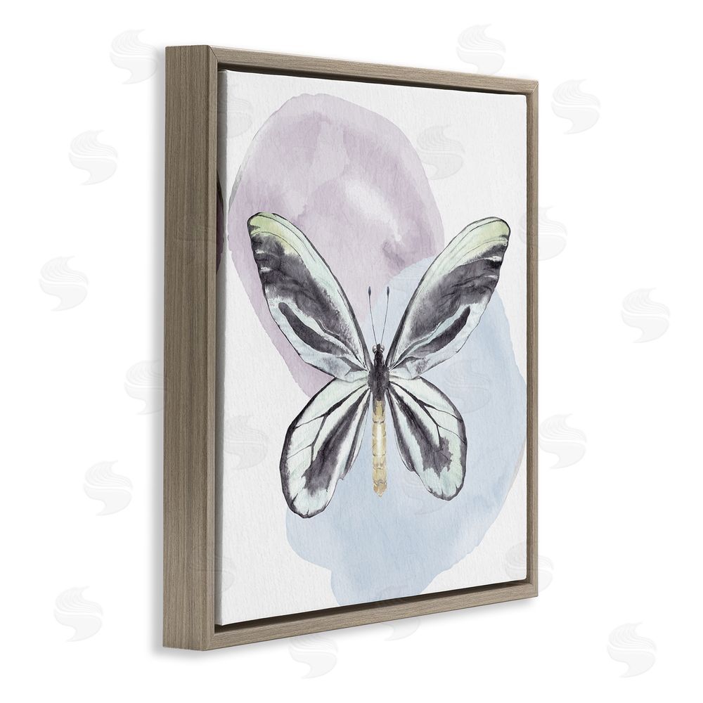Kim Allen Butterfly with Pastel Shapes Brown Floating Frame Canvas Wall Art Print