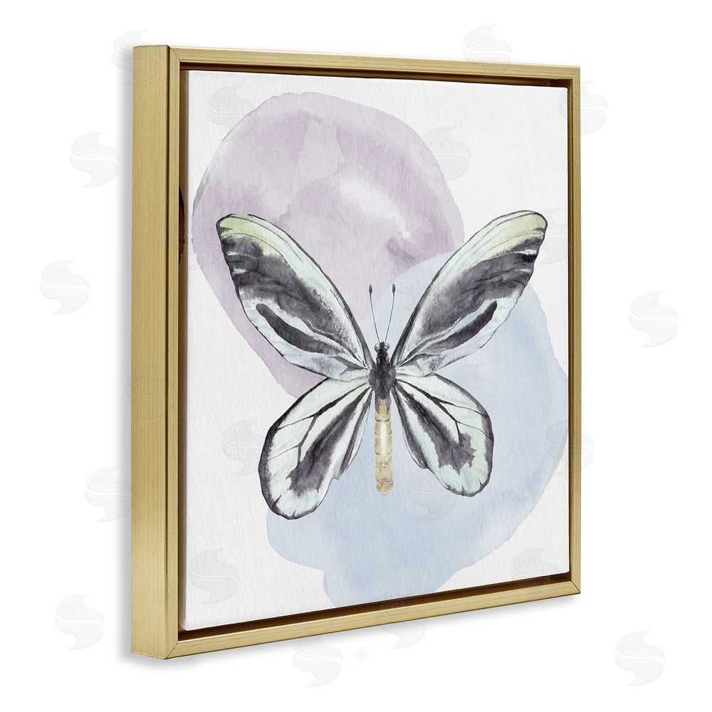 Kim Allen Butterfly with Pastel Shapes Gold Floating Frame Canvas Wall Art Print