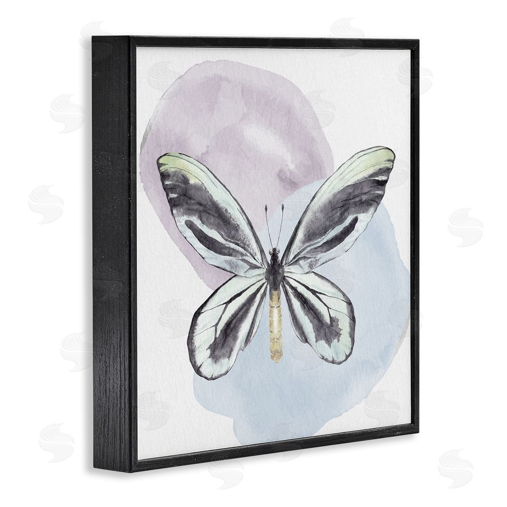 Kim Allen Butterfly with Pastel Shapes Black Framed Glicee Wall Art Print