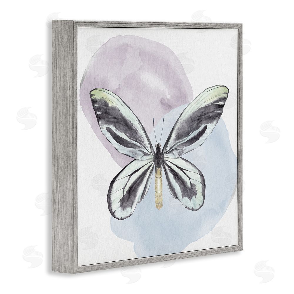 Kim Allen Butterfly with Pastel Shapes Gray Framed Glicee Wall Art Print