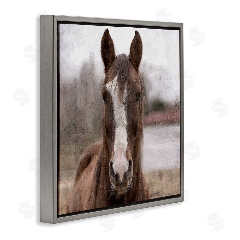 Kim Allen Brown Horse Portrait Gray Floating Frame Canvas Wall Art Print