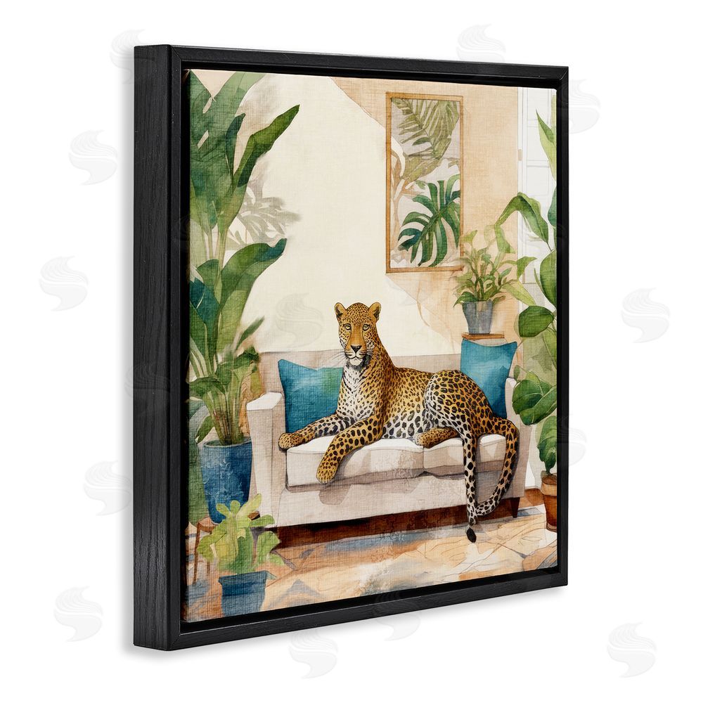 Kim Allen Cheetah & Tropical Indoors Black Floating Frame Canvas Wall Art Print