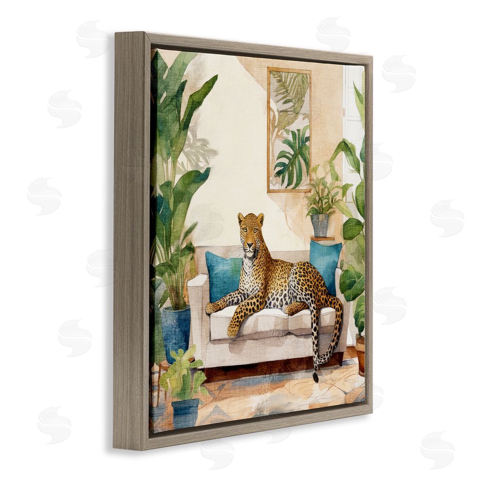Kim Allen Cheetah & Tropical Indoors Brown Floating Frame Canvas Wall Art Print