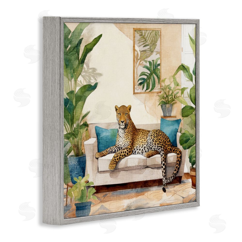 Kim Allen Cheetah & Tropical Indoors Gray Framed Glicee Wall Art Print