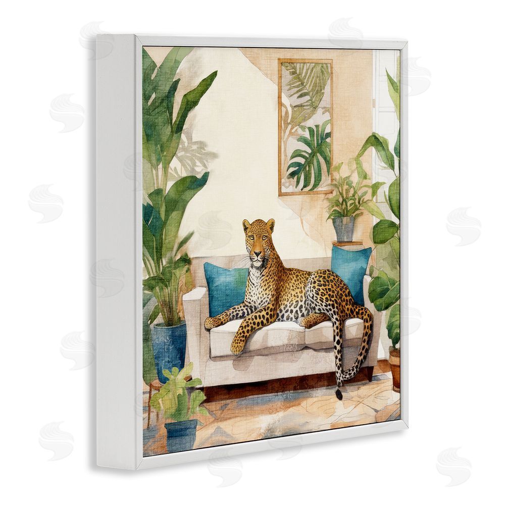 Kim Allen Cheetah & Tropical Indoors White Framed Glicee Wall Art Print