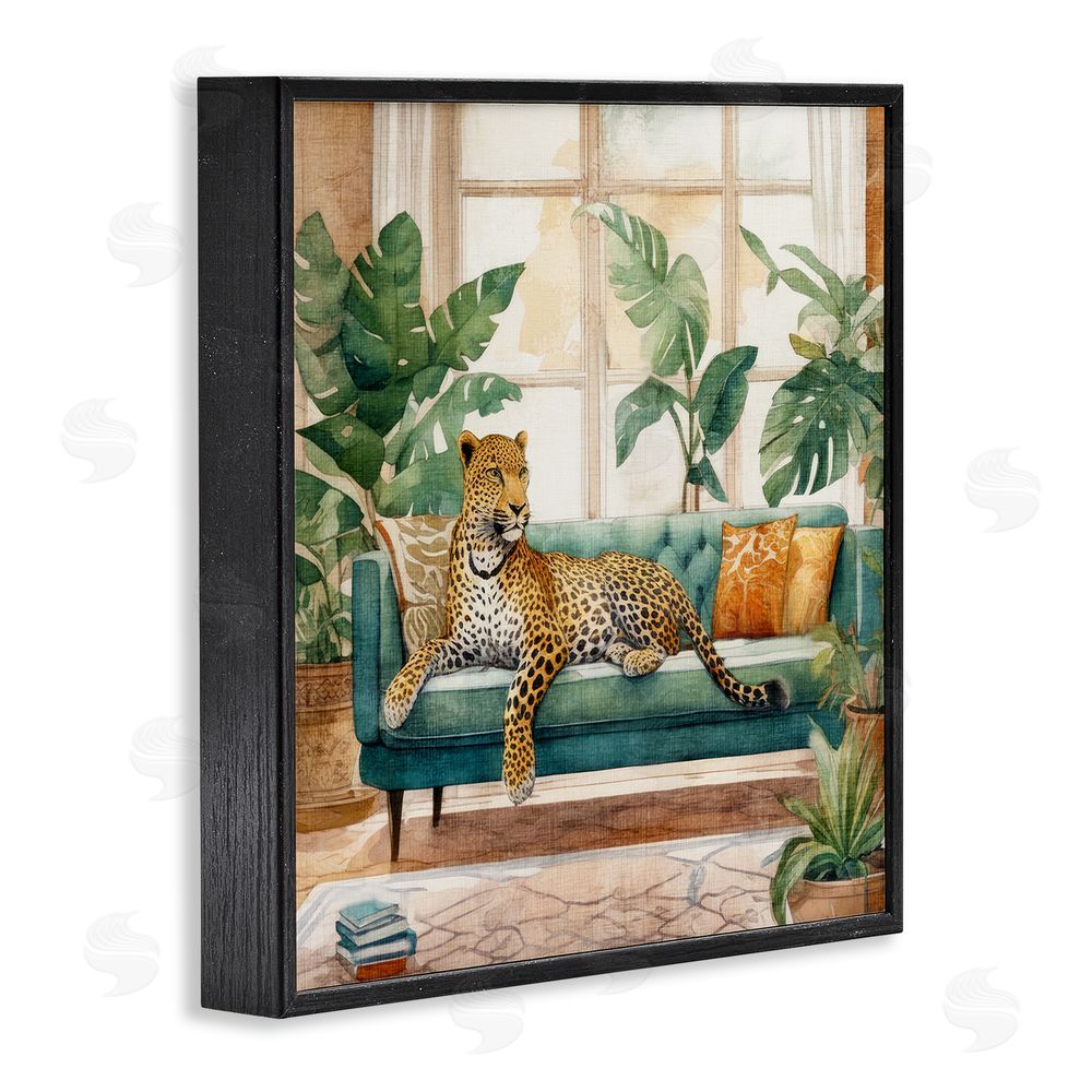 Kim Allen Leopard & House Plants Black Framed Glicee Wall Art Print