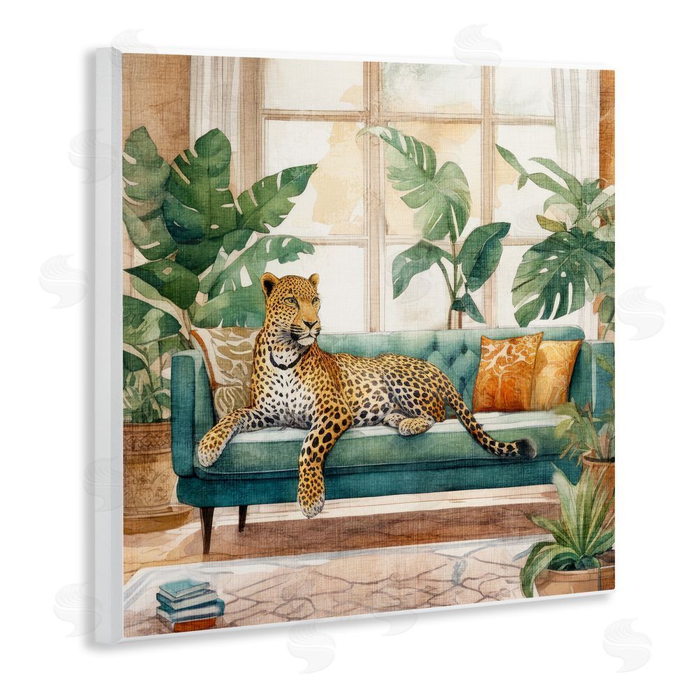 Kim Allen Leopard & House Plants Wooden Wall Plaque Art Print