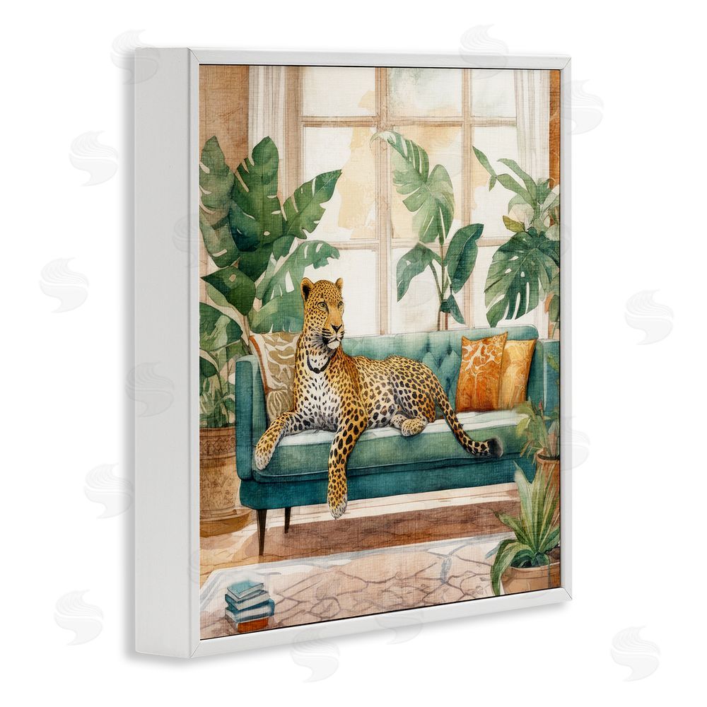 Kim Allen Leopard & House Plants White Framed Glicee Wall Art Print