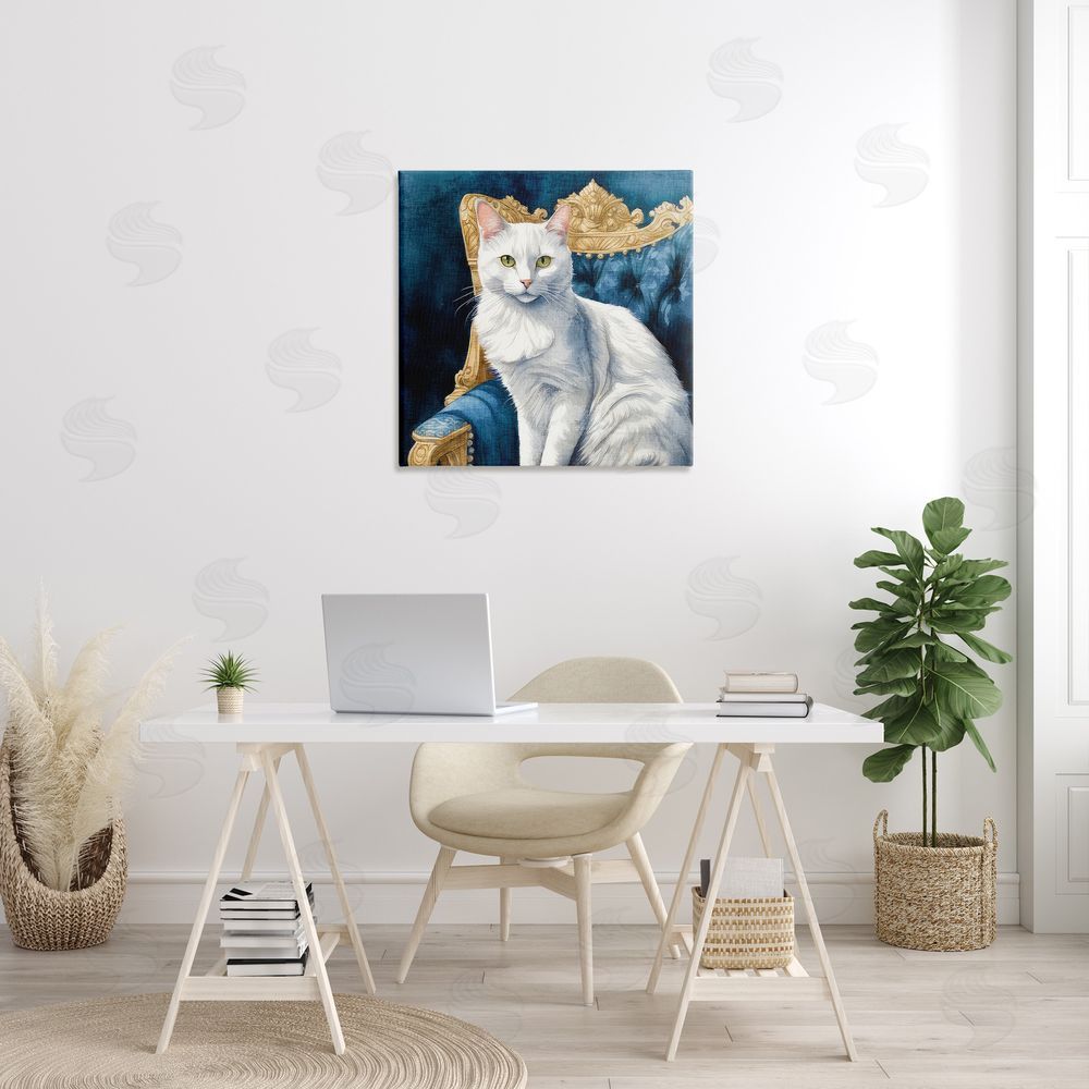 Kim Allen White Cat & Ornate Chair Canvas Wall Art in Room