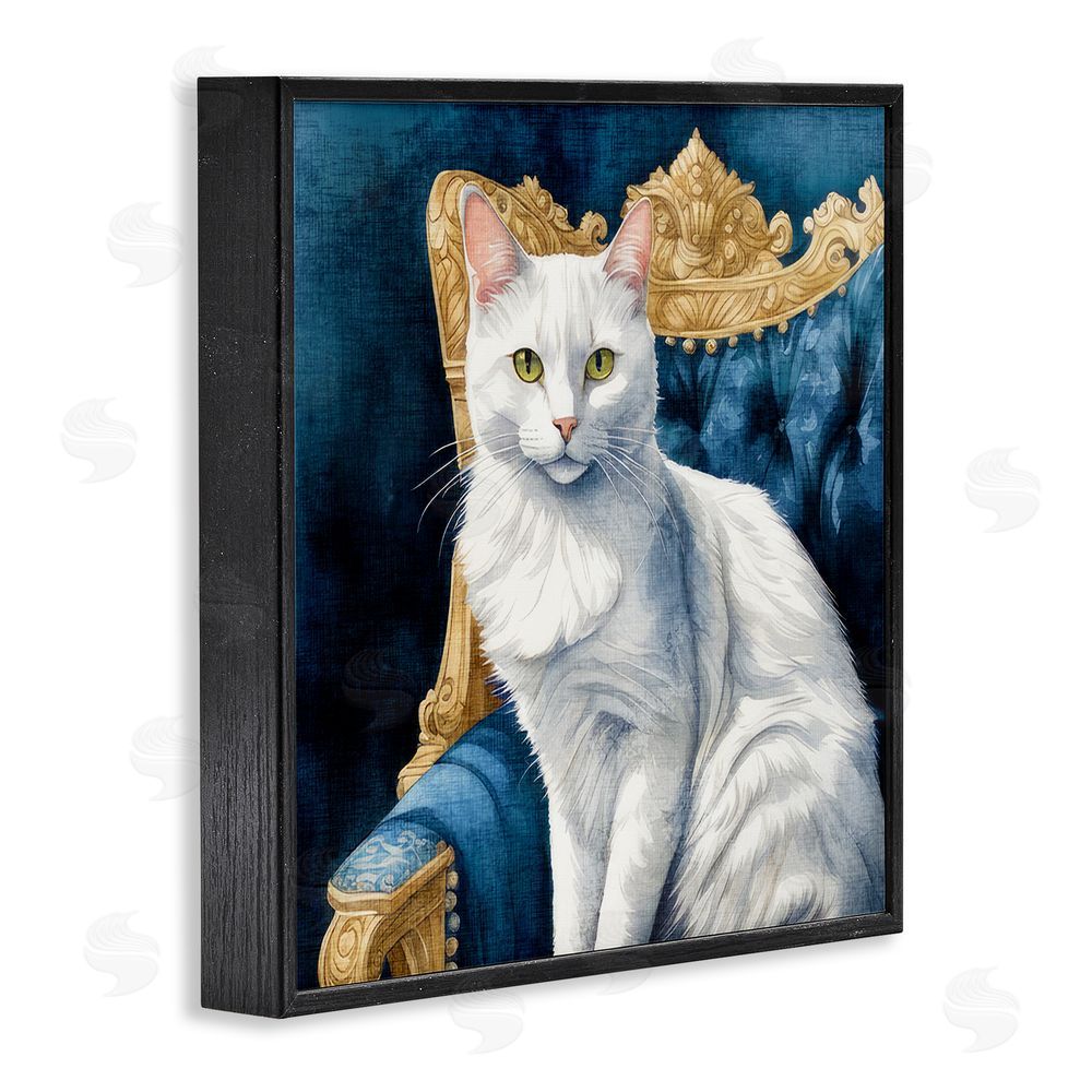 Kim Allen White Cat & Ornate Chair Black Framed Glicee Wall Art Print