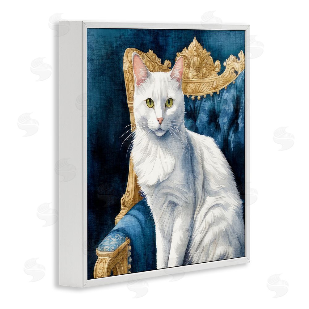 Kim Allen White Cat & Ornate Chair White Framed Glicee Wall Art Print