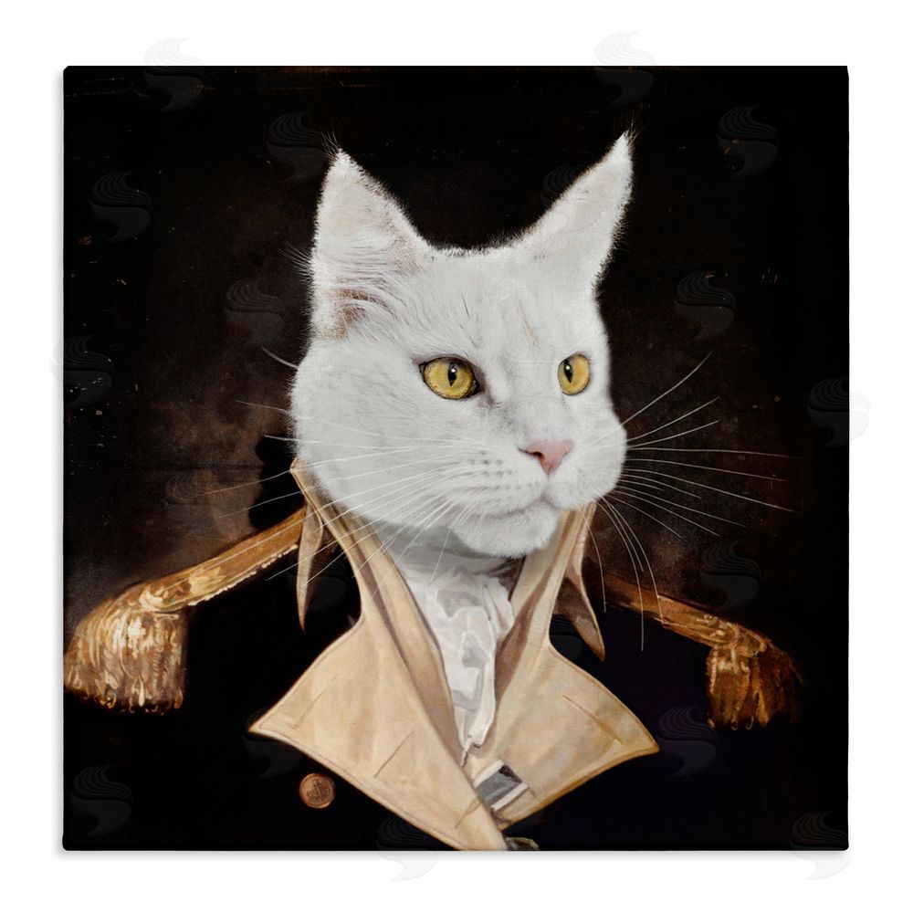 Karen Burke White Cat in Uniform Stretched Canvas Wall Art Print
