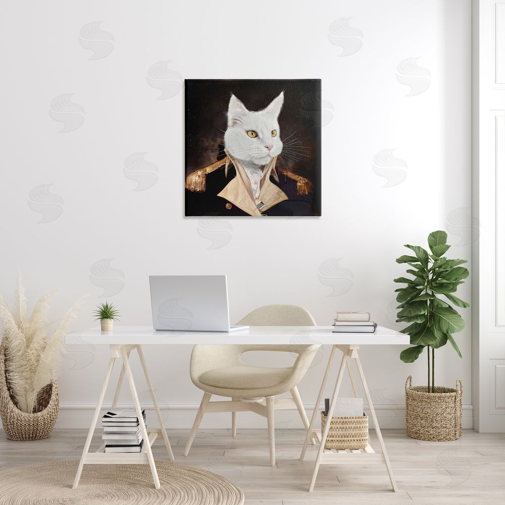 Karen Burke White Cat in Uniform Canvas Wall Art in Room